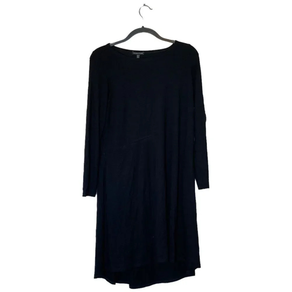 EILEEN FISHER Black Long Sleeve Dress Size Extra Small Viscose Jersey XS